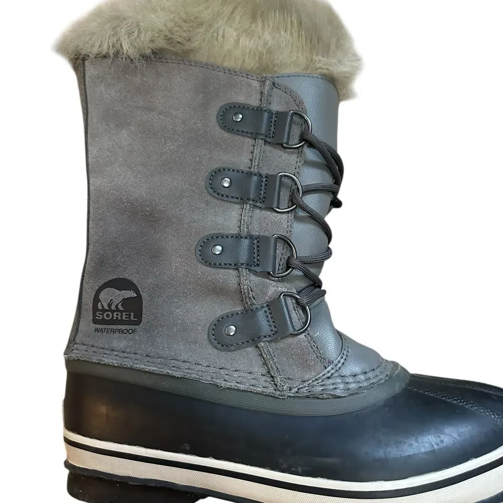 Sorel | Joan of Arctic Winter Waterproof Suede Fur Cuff Boots in Quarry | 6